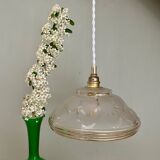 Vintage art deco lampshade pendant light in white and gold frosted glass