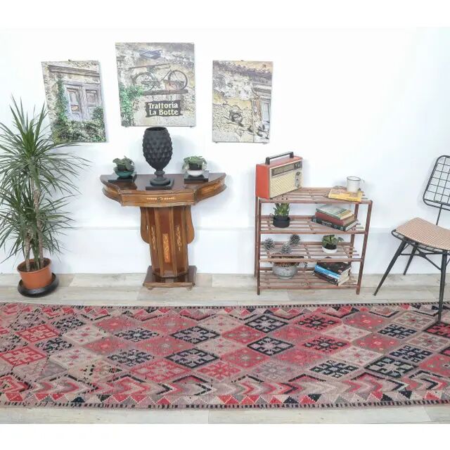 1960s Vintage Turkish Hand-Knotted Retro Runner 87x311