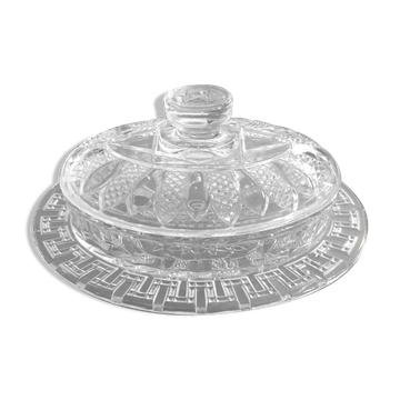 Beurrier ancien en verre ciselé