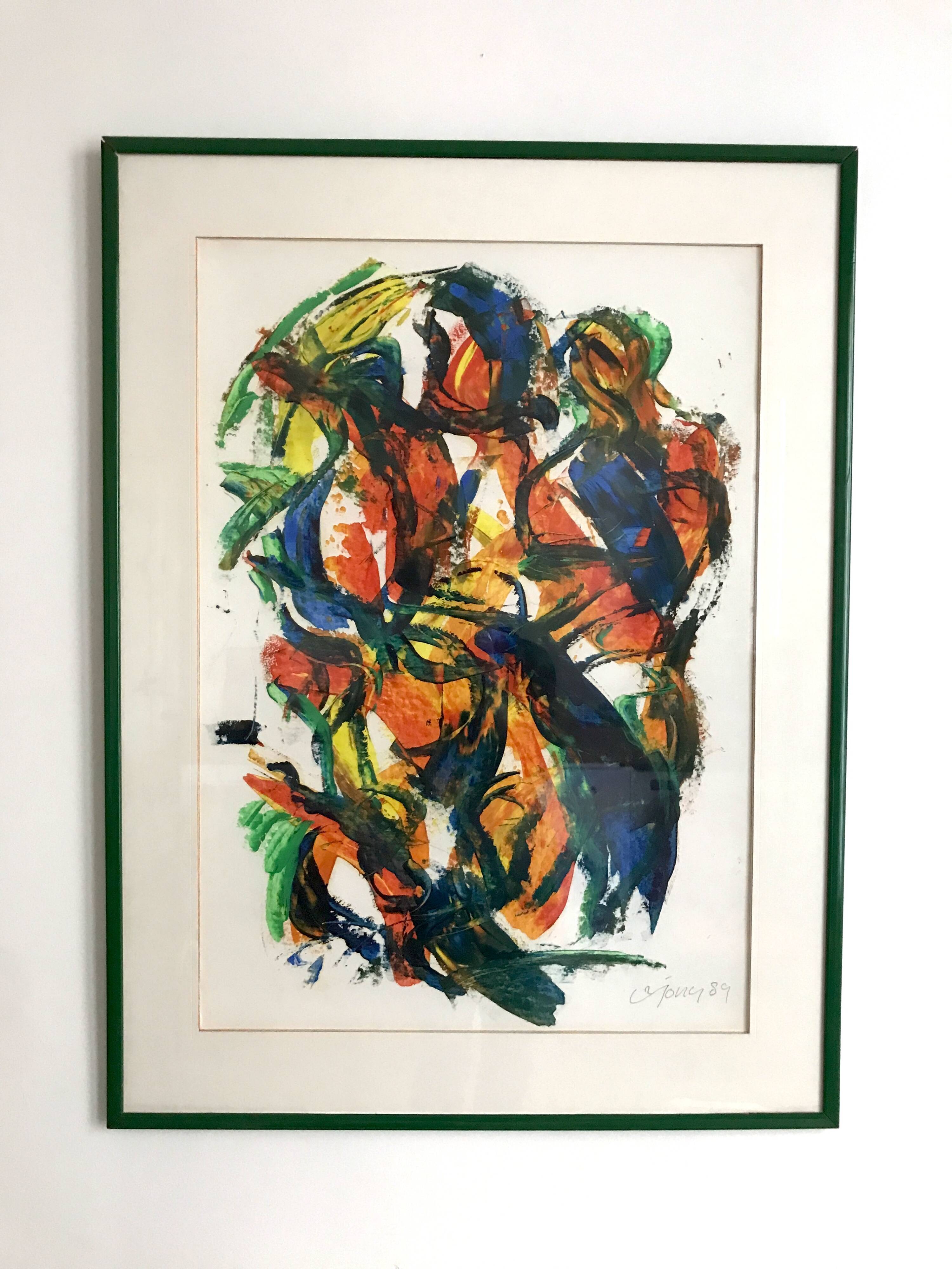 Composition abstraite orange et verte, gouache sur papier, 1989