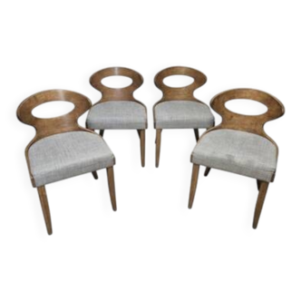 Set of 4 mid-century dining chairs, 1960s–1970s, Central Europe