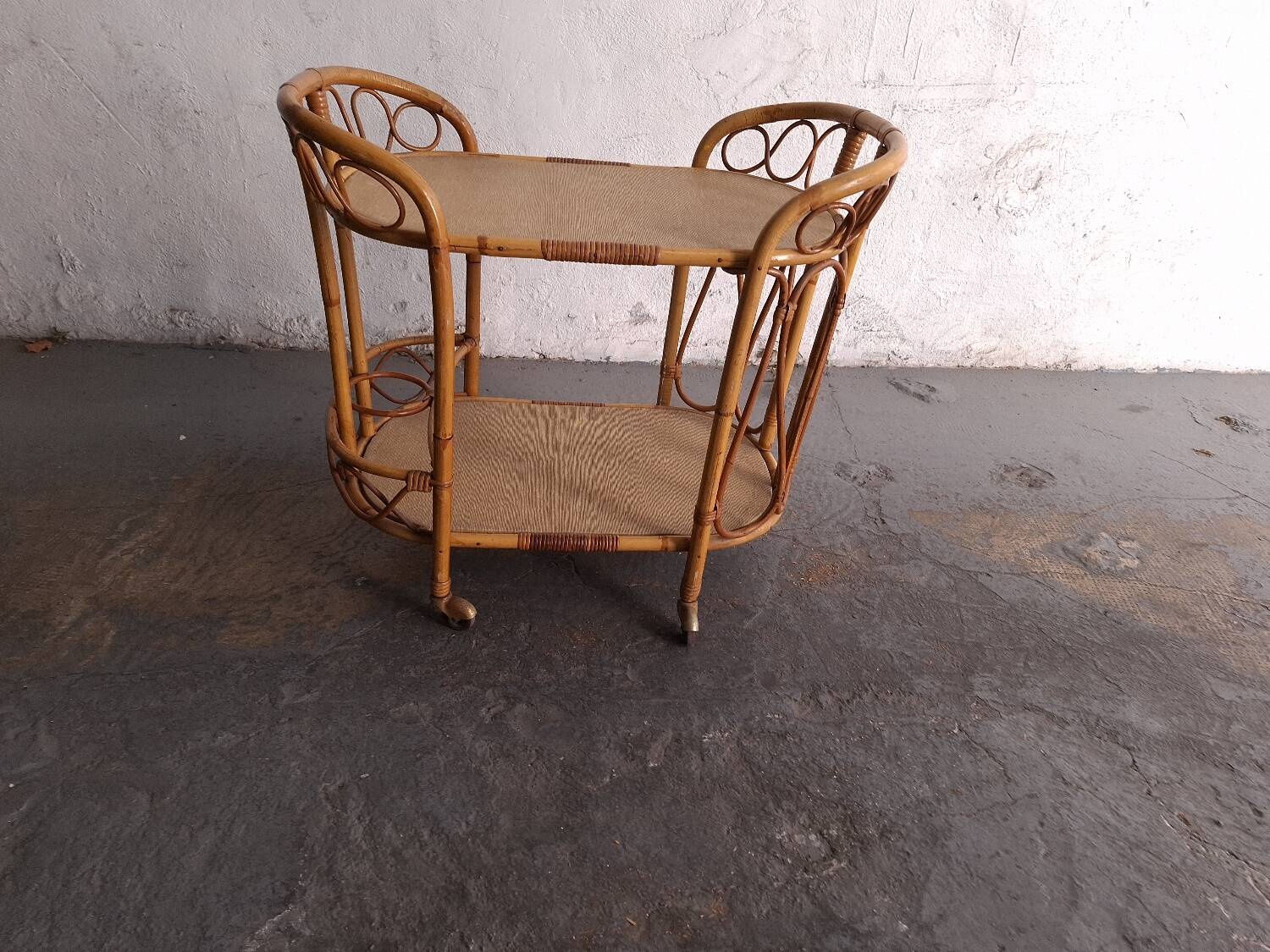 Vintage rattan serving trolley