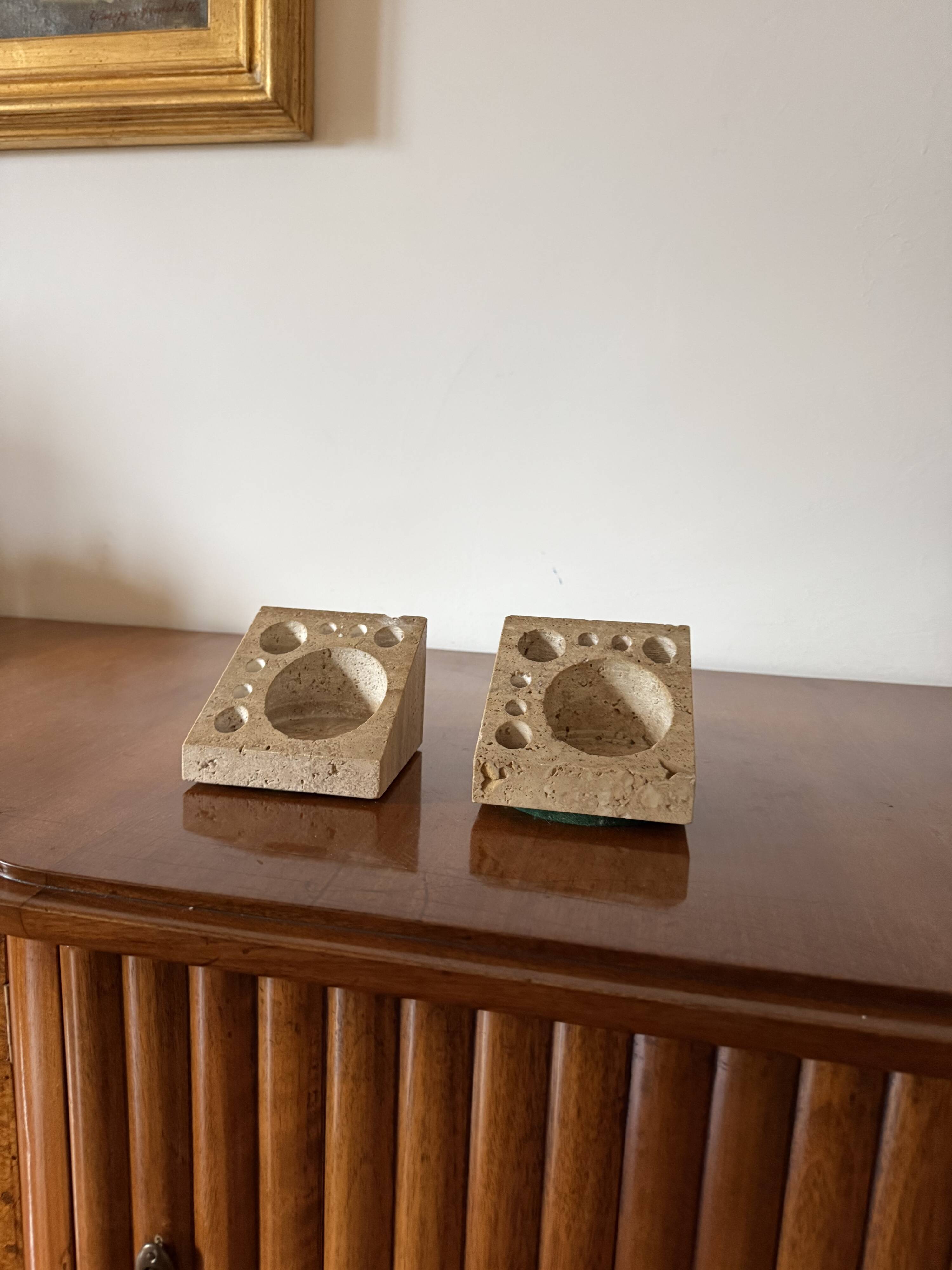 Enzo Mari, Set of 2 travertine desk organizers, Danese Italy 1970s