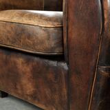 Set of two sheepskin Art Deco design armchairs with beautiful patina