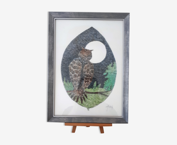 "oiseau de nuit" encre de chine et crayon couleur sur papier