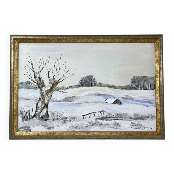 Huile sur toile «&nbsp;Paysage enneigé&nbsp;»