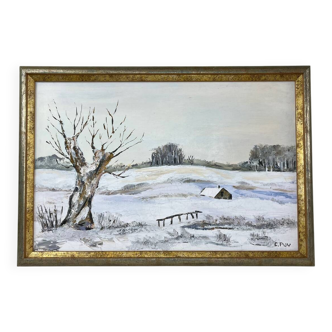 Oil on canvas "Snowy Landscape"