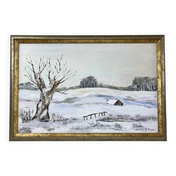 Oil on canvas "Snowy Landscape"