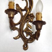 Pair Vintage French Bronze Double Wall Lights Acanthus Leaf & Flower Detail