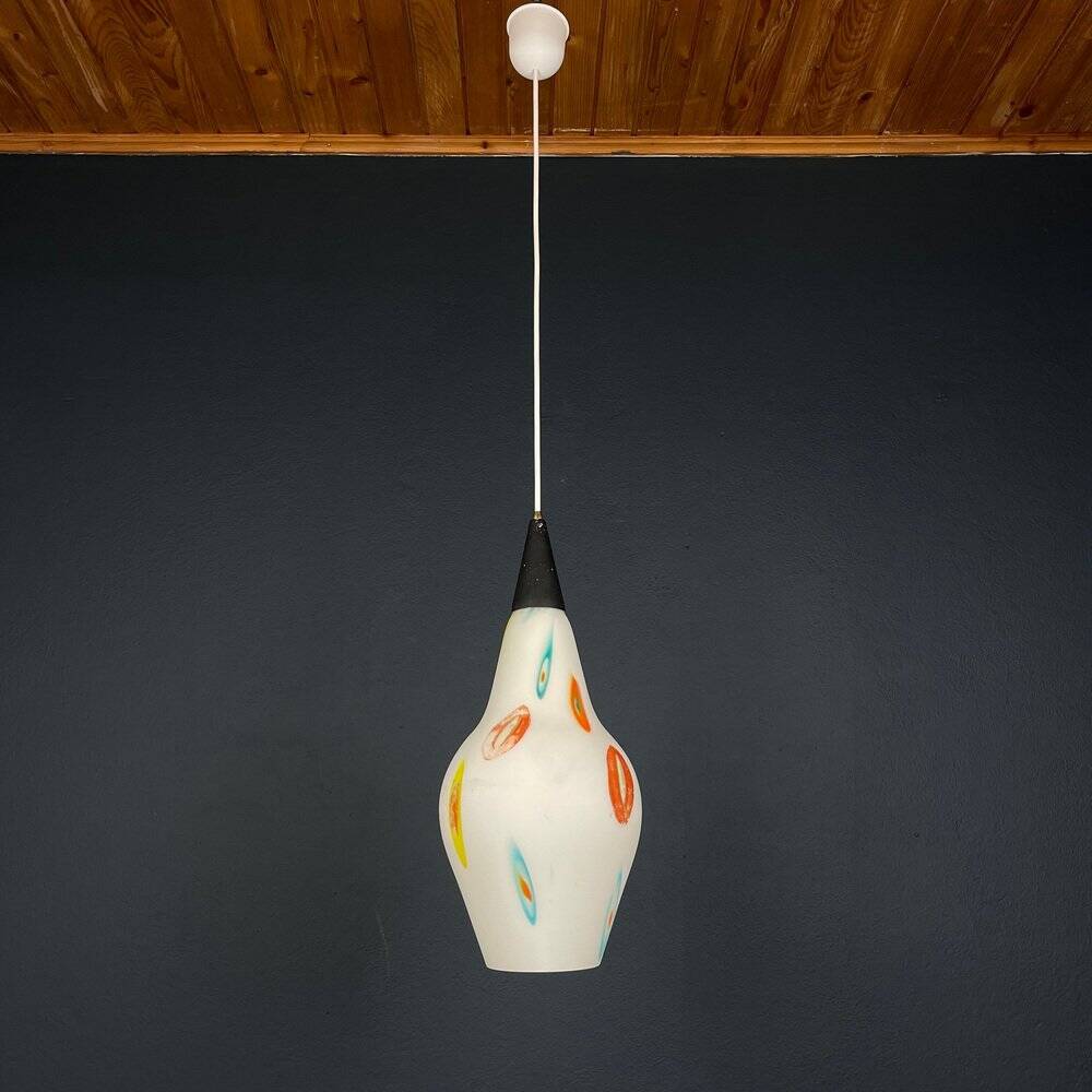 Mid-century opaline glass suspension by Murano from Stilnovo, 1950s.