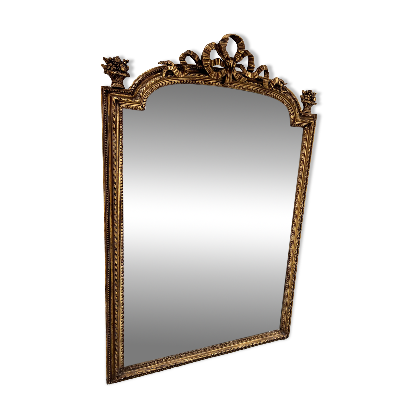 Louis XVI style mirror in wood and gilded stucco, 19th century