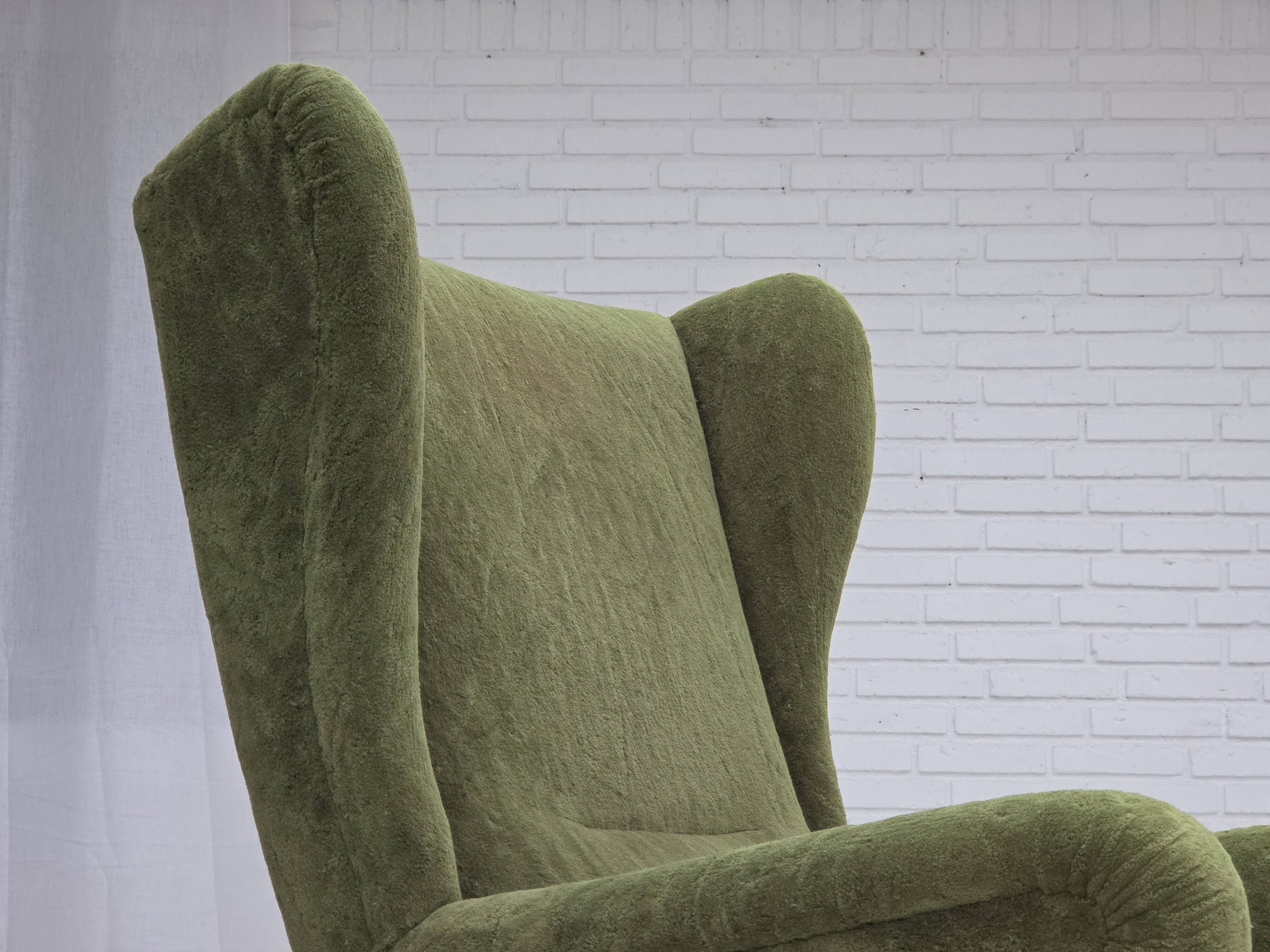 1960s, Scandinavian design, highback armchair, furniture velour.