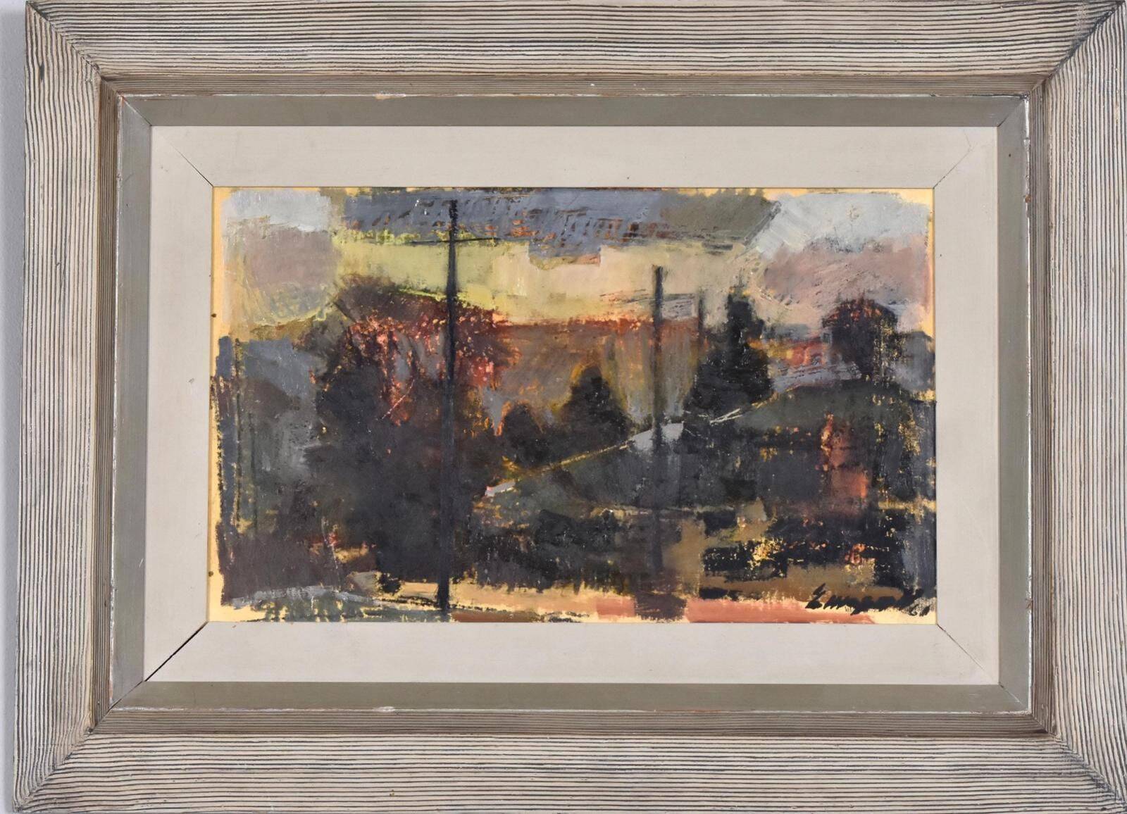 Original Swedish Oil On Panel – “Abstract Composition” By Erik Emanuelsson – Vintage & Framed – 36 × 49 Cm (14.2" × 19.3")
