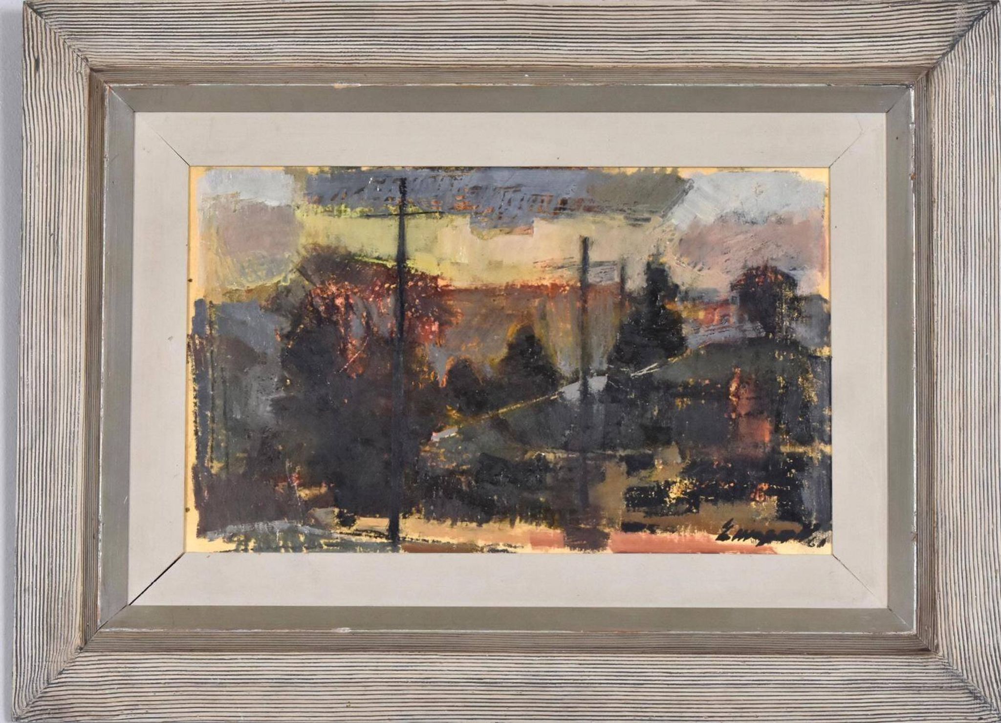 Original Swedish Oil On Panel – “Abstract Composition” By Erik Emanuelsson – Vintage & Framed – 36 × 49 Cm (14.2" × 19.3")