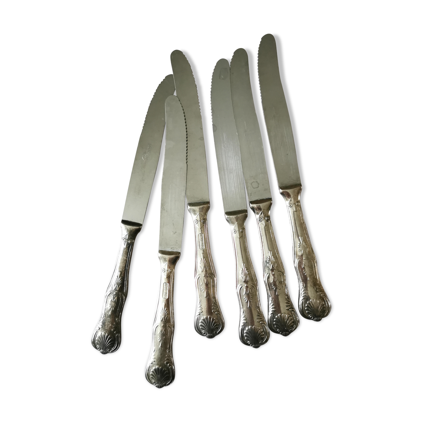 6 silver metal table knives