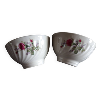 set of 2 light beige bowls decorated with roses and leaves