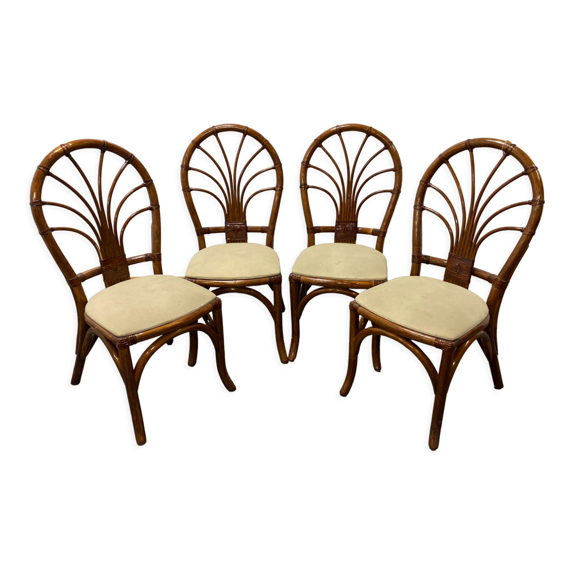 4 vintage woven rattan chairs