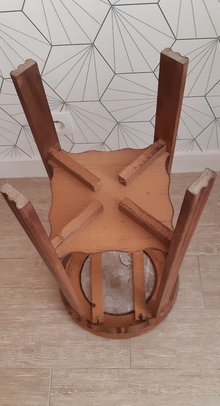 Sellette vintage années 50 en noyer clair et marbre.