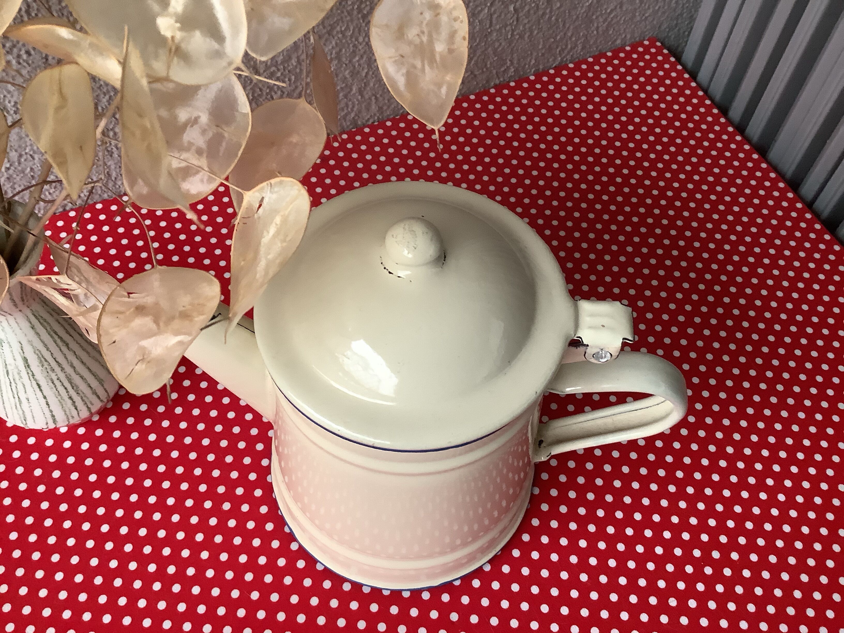 Vintage beige enamelled teapot