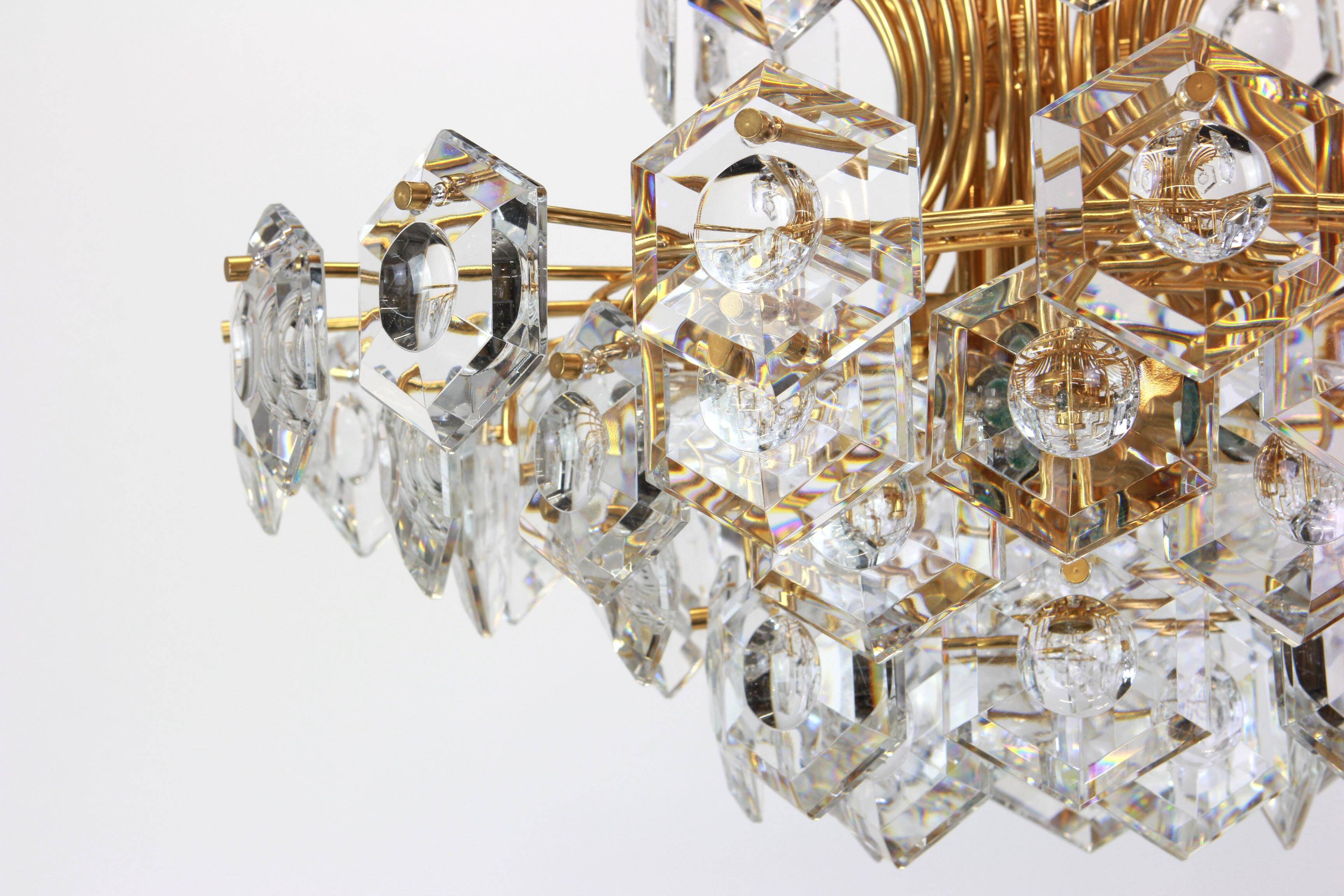 Large gilded brass and crystal chandelier by Kinkeldey, Germany, 1960s.