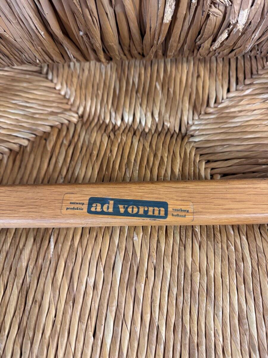 Vintage oak and rush chairs by J Van Heuvel for Advorm, 1950s, set of 2