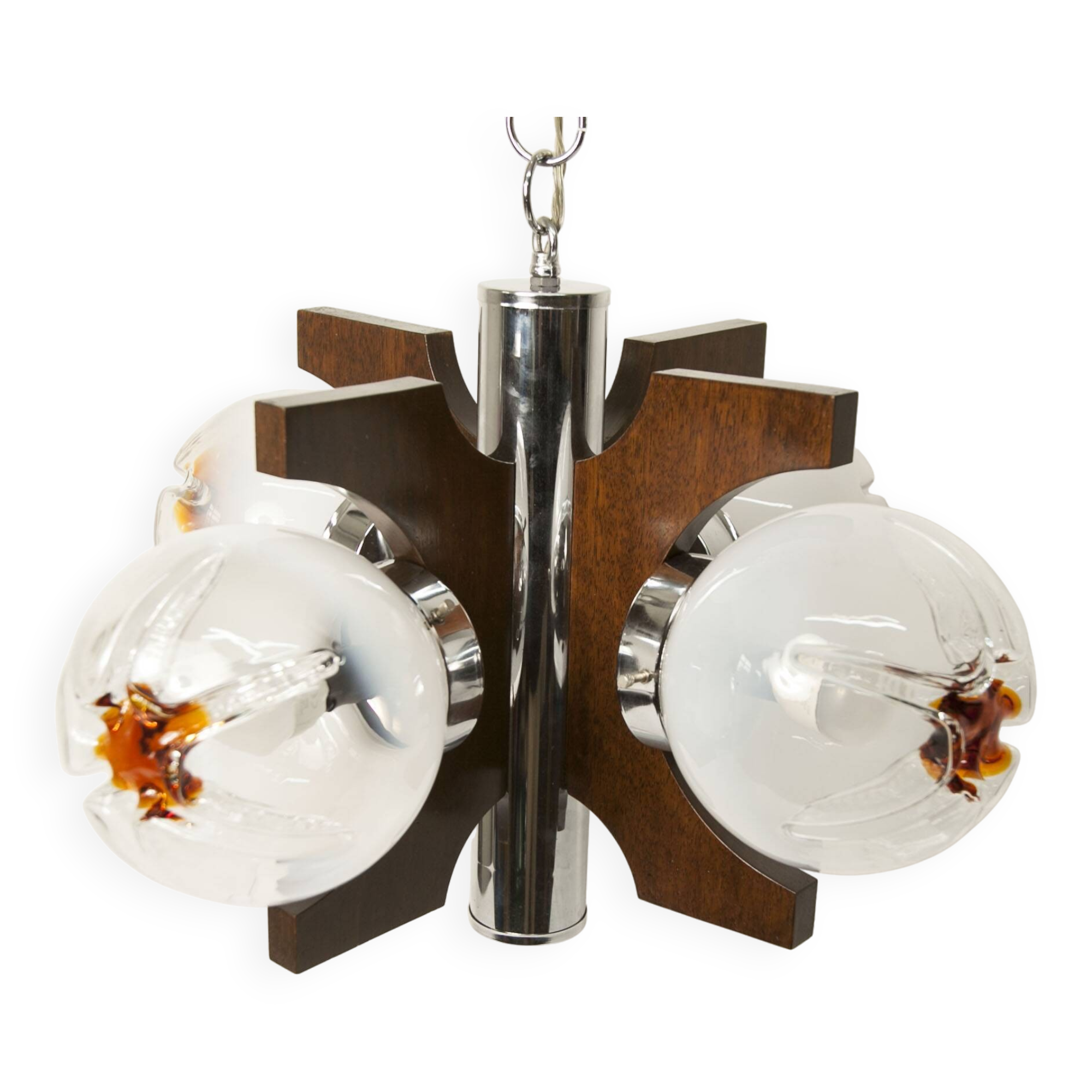 Mazzega Murano chandelier with 4 balls and teak, 1960