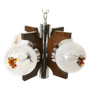 Mazzega Murano chandelier with 4 balls and teak, 1960