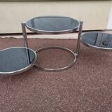 Round coffee table in glass and vintage chrome