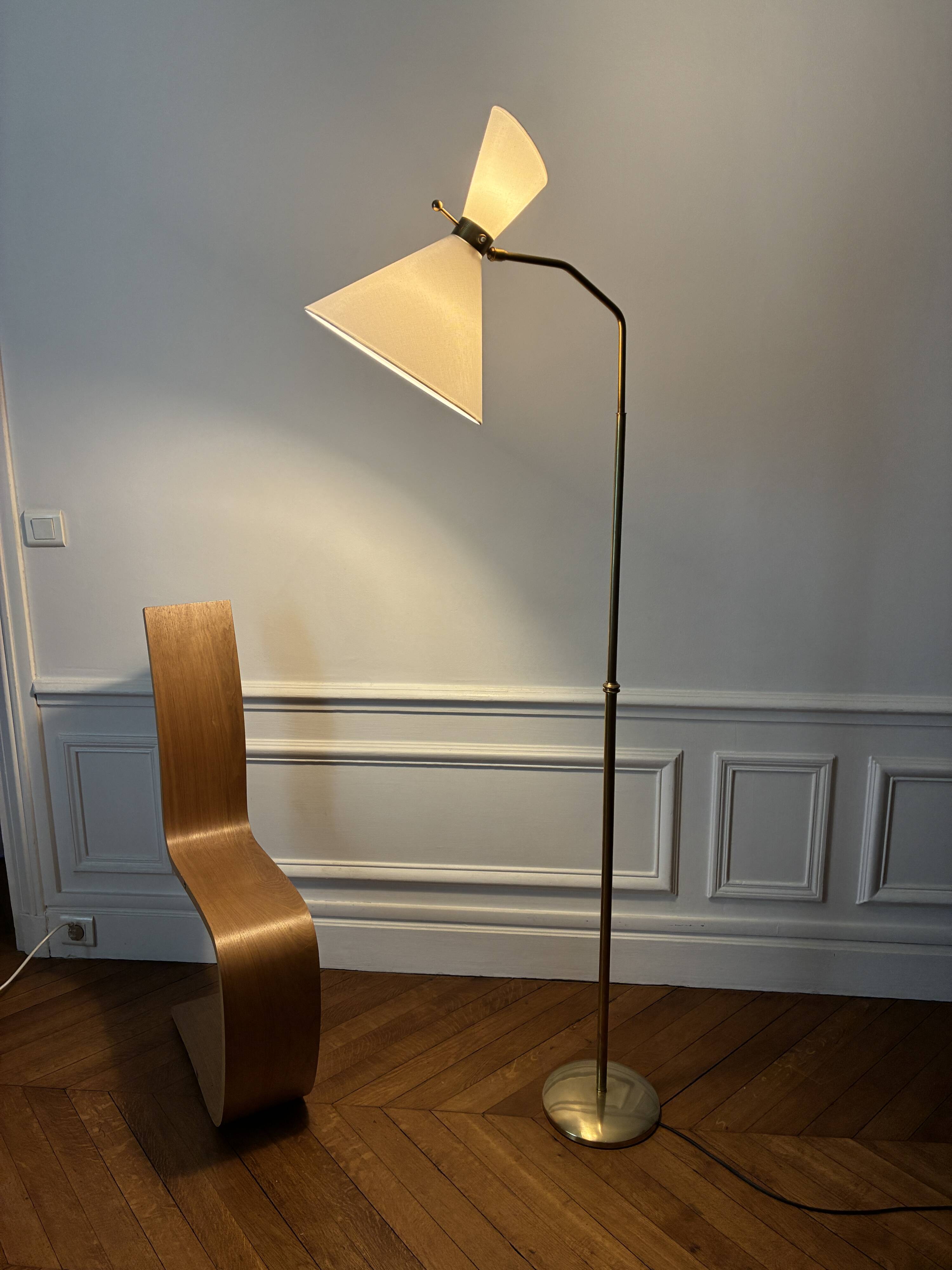 Adjustable Diabolo floor lamp in brass - 1950s