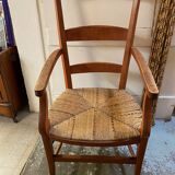 provençal armchair with dark beech armrests two-tone straw seat