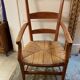 provençal armchair with dark beech armrests two-tone straw seat