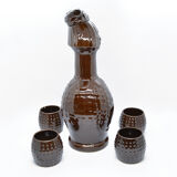 Ceramic decanter and glasses, Bolesławiec, Poland, 1960s