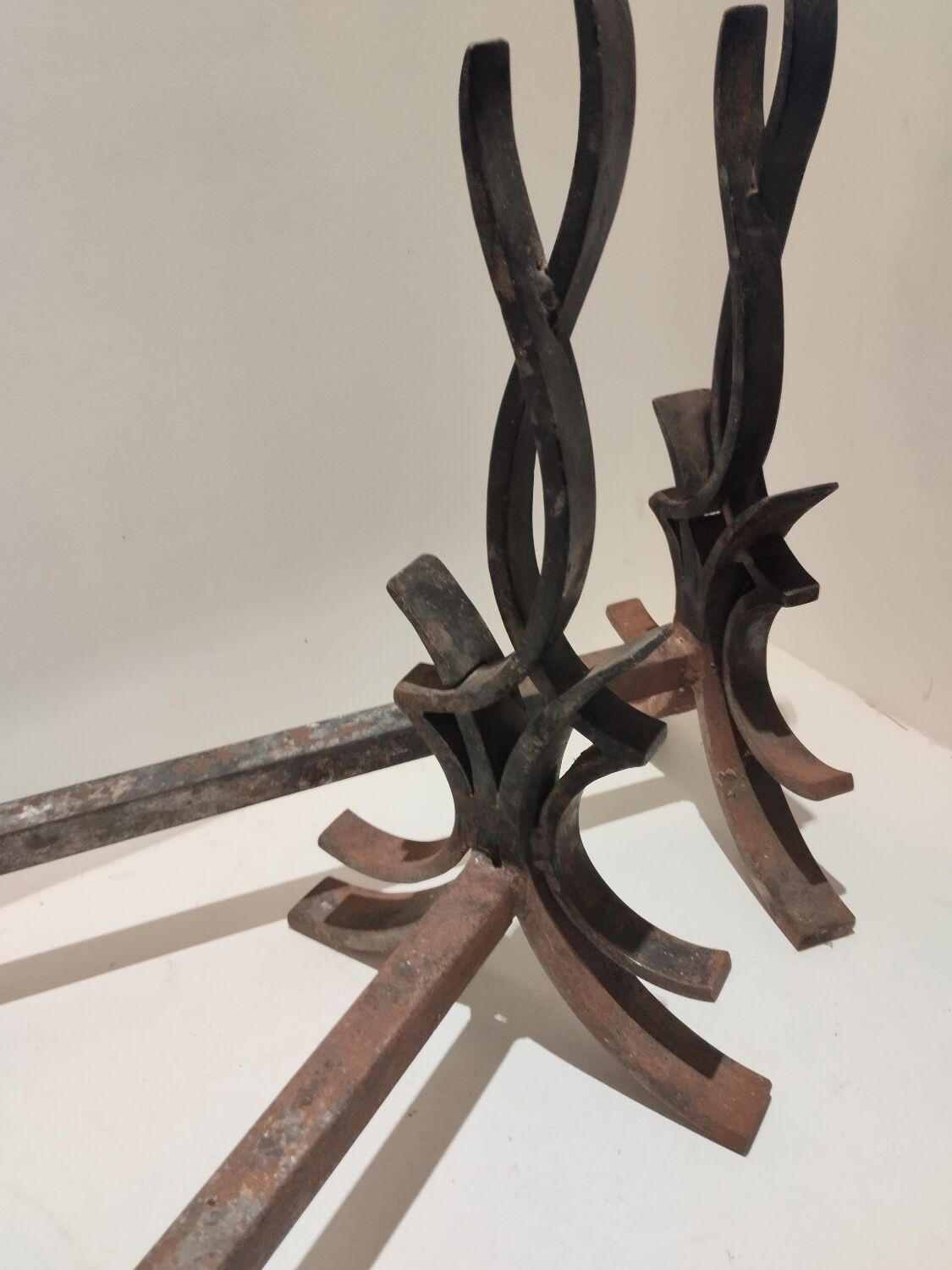 Pair of wrought iron andirons by Raymond Subes vintage