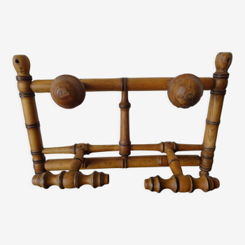 Wall mounted wooden coat rack imitating bamboo year 1900 France