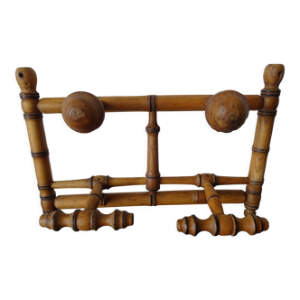 Wall mounted wooden coat rack imitating bamboo year 1900 France