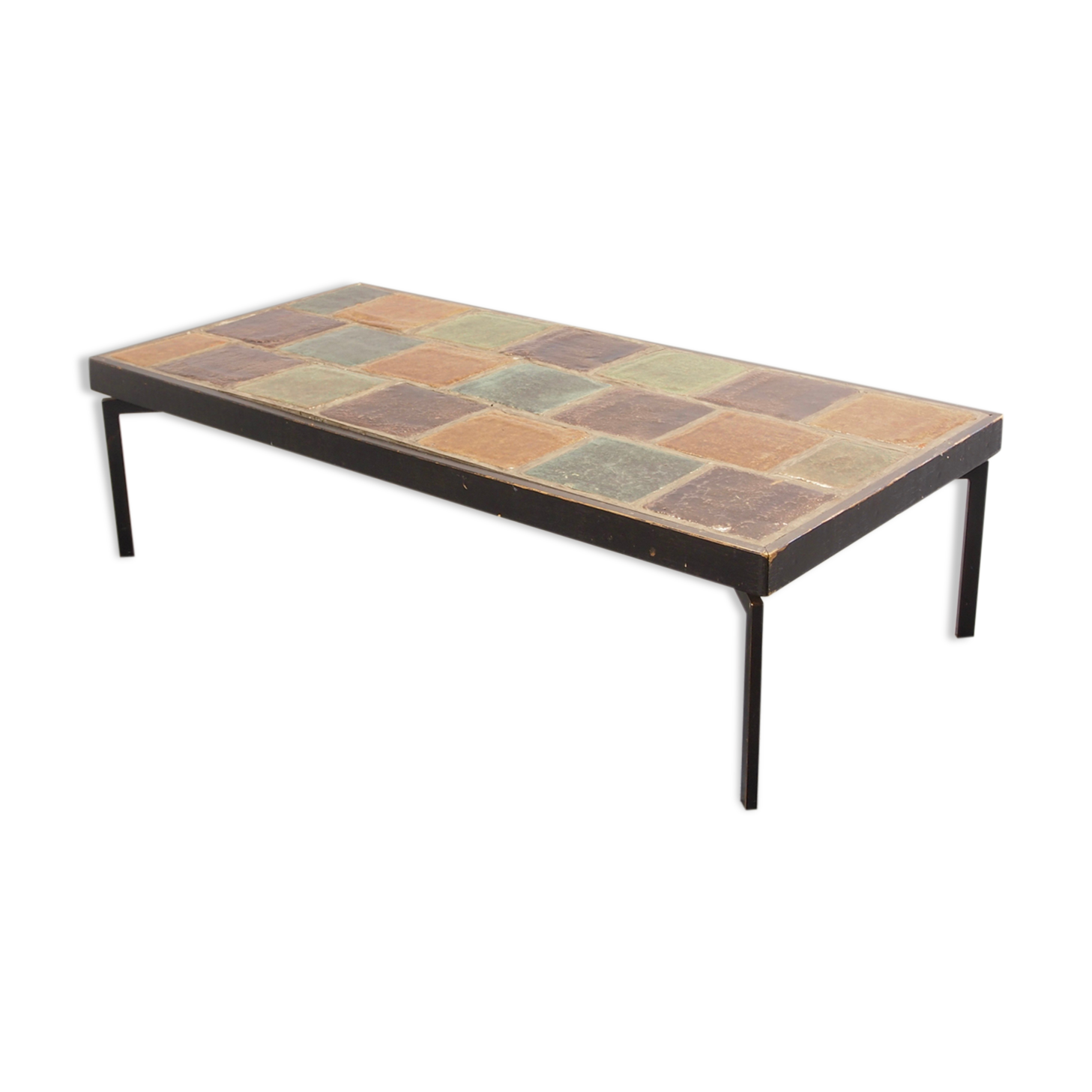 Mid century modernist rectangular coffee table with ceramic tiles top