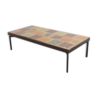 Table basse rectangulaire moderniste du milieu du siècle avec dessus en céramique de tuiles