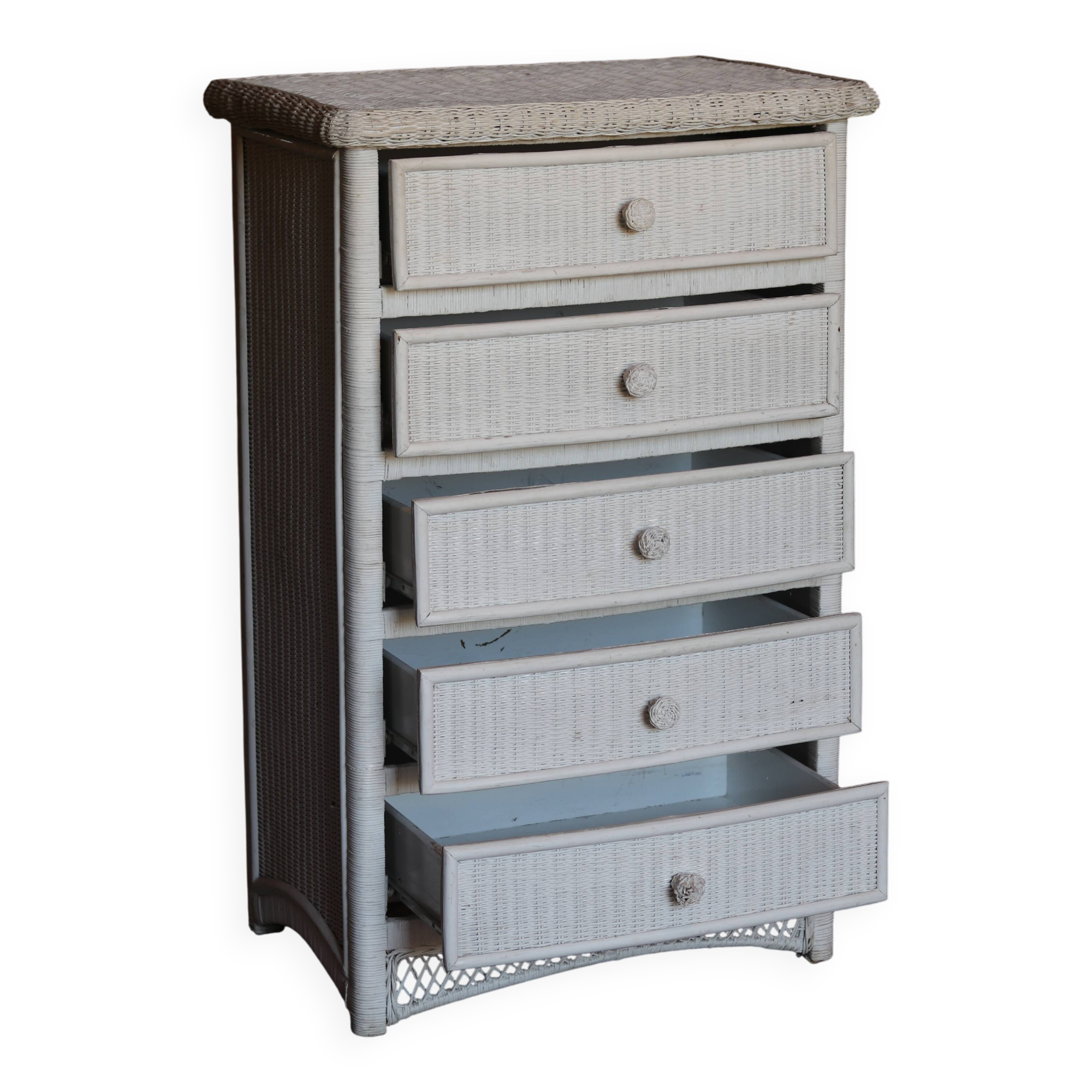 Chiffonnier vintage en osier blanc