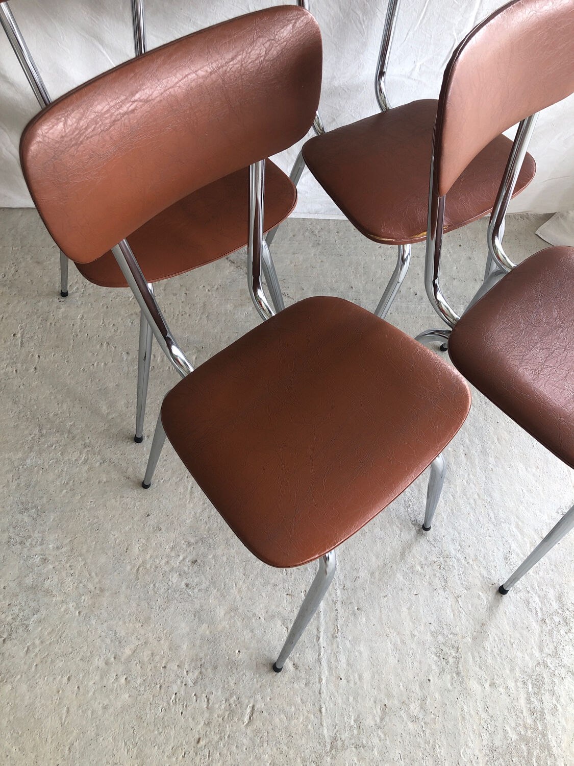 4 chairs in brown skaï and metal vintage year 60