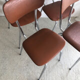 4 chairs in brown skaï and metal vintage year 60