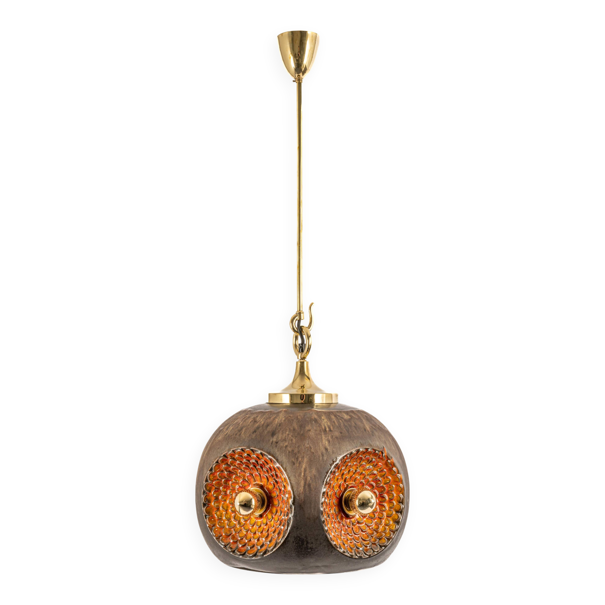 brown and orange ceramic Sputnik pendants, Germany, 1970s