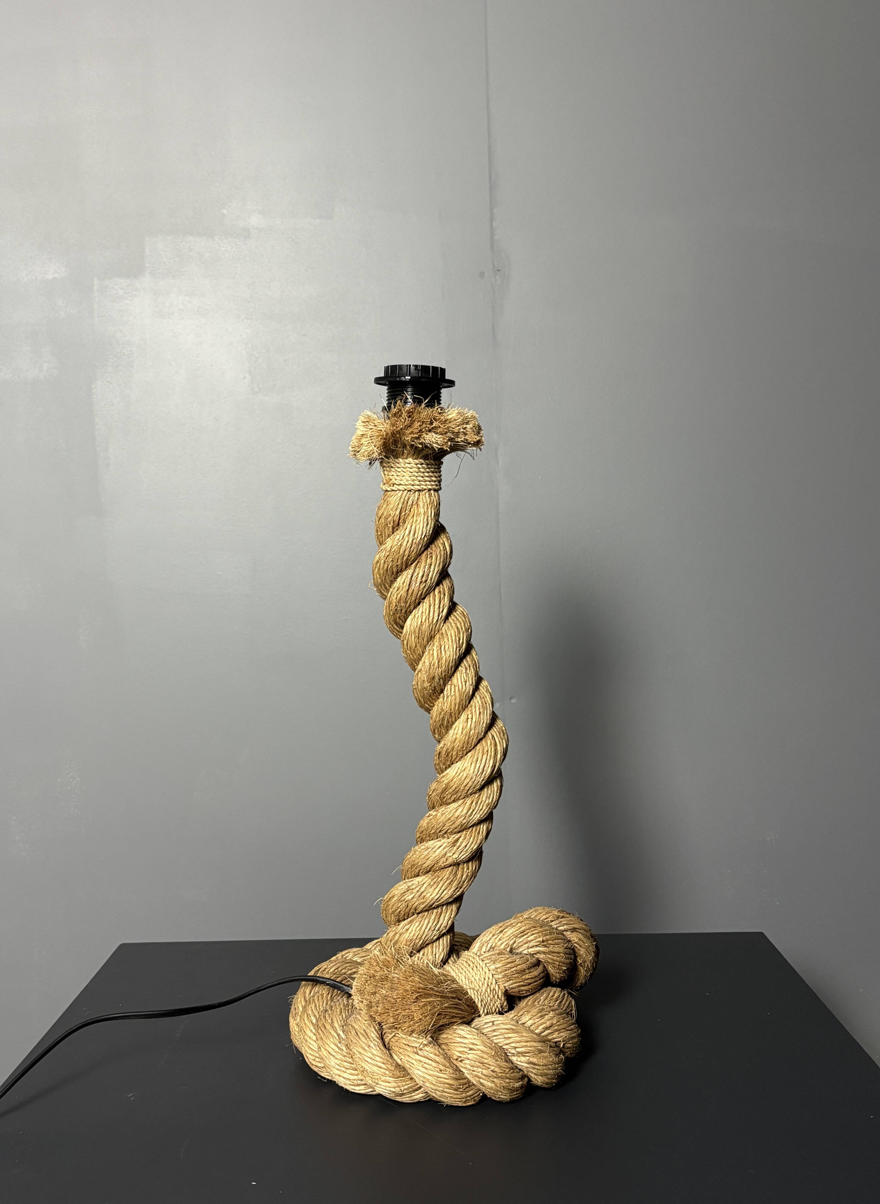 Midcentury French brutalist rope table lamp in the style of Audoux & Minet