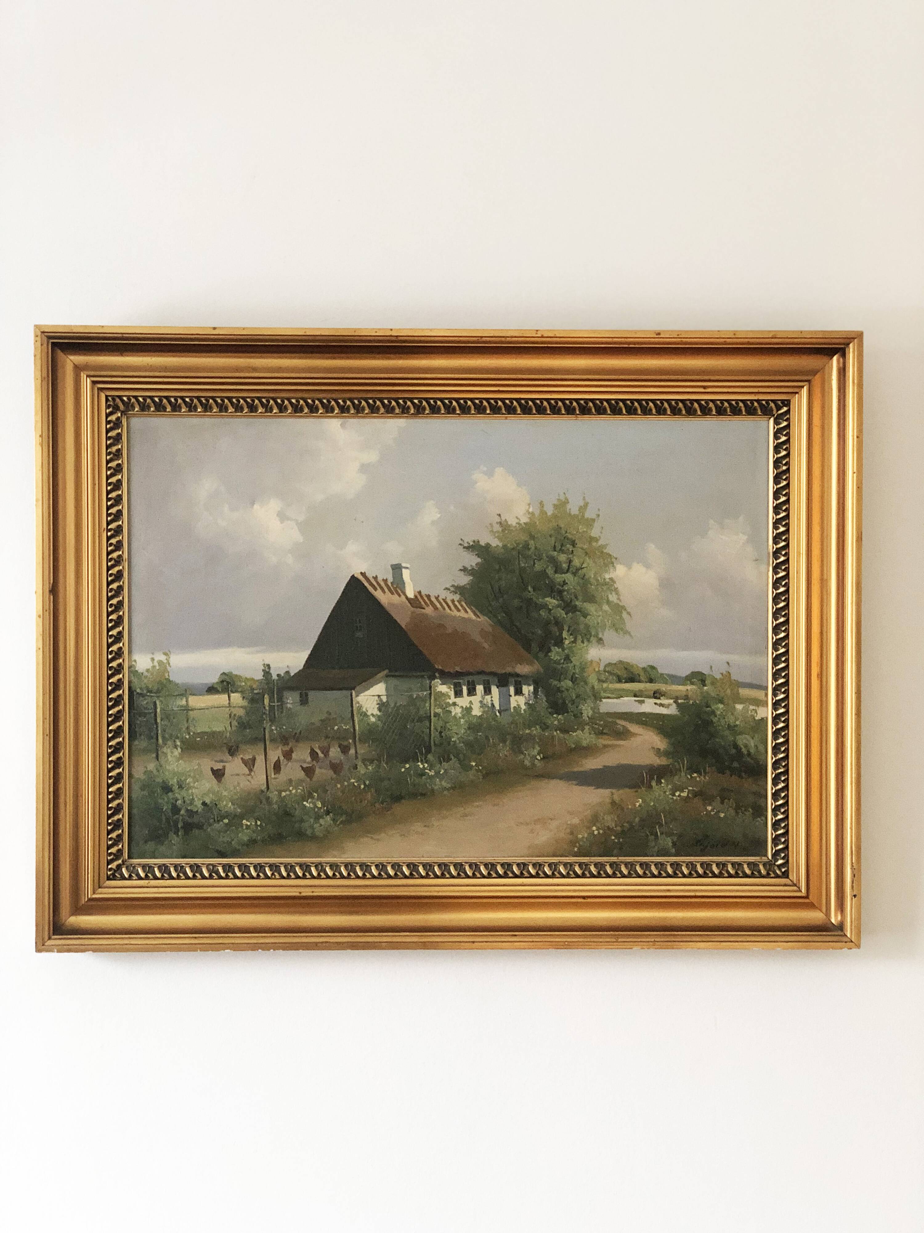 Large Vintage Countryside Cottage Original Oil Painting,circa 1940