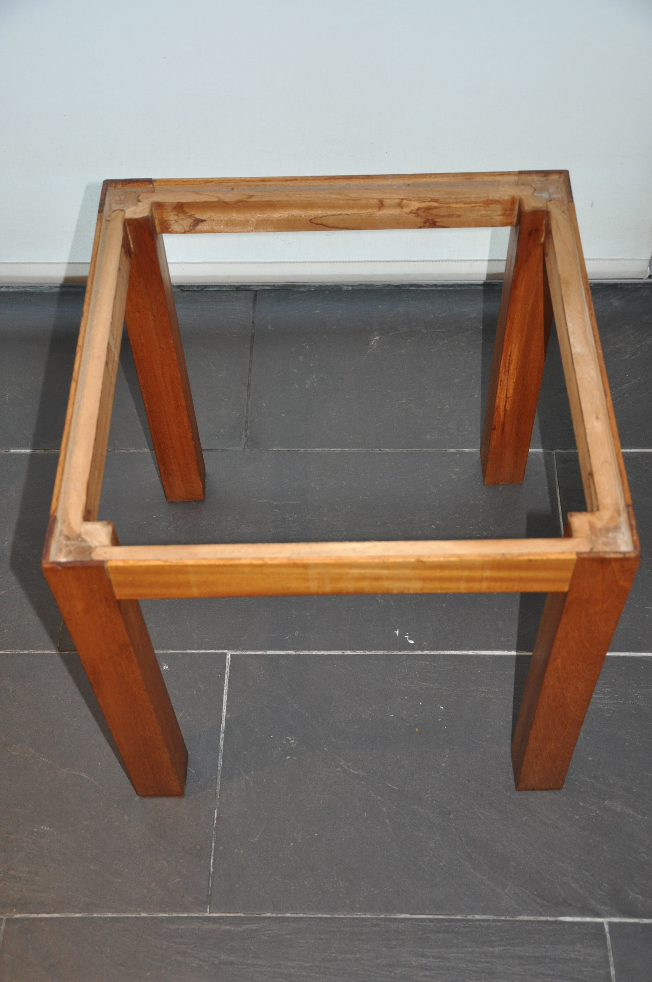 Pair of wooden and marble side tables