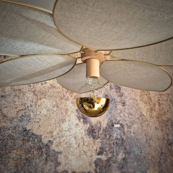 Suspension luminaire fleur XXL, 6 pétales en métal et lin