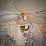 Suspension luminaire fleur XXL, 6 pétales en métal et lin