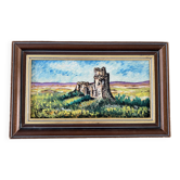 Framed oil painting - Landscape with castle ruins
