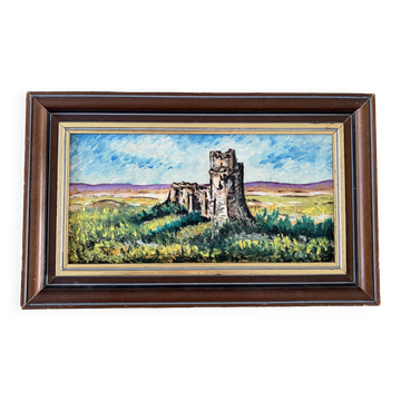 Framed oil painting - Landscape with castle ruins