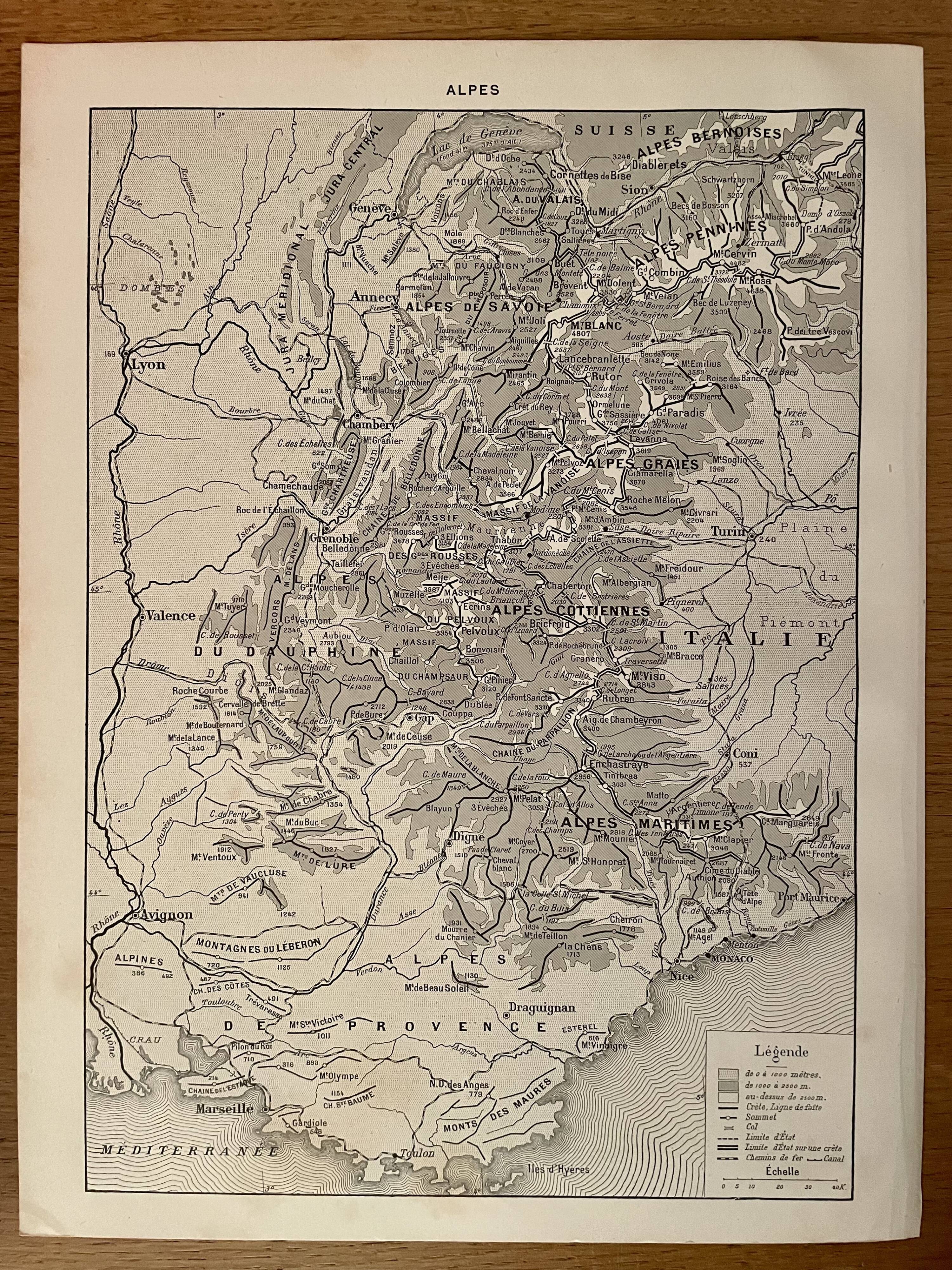 Old map of the Alps - 1920