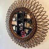 Pretty vintage rattan sun mirror - loop weave